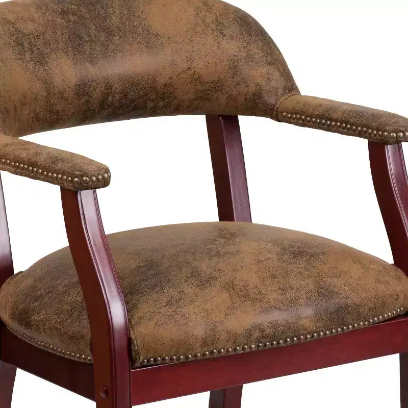 Presidente da Conferenza con Rivestimento in Vinile, Borchie in Ottone e Ruote – Struttura in Legno Massello
