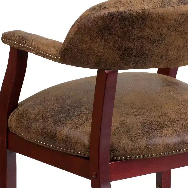 Presidente da Conferenza con Rivestimento in Vinile, Borchie in Ottone e Ruote – Struttura in Legno Massello