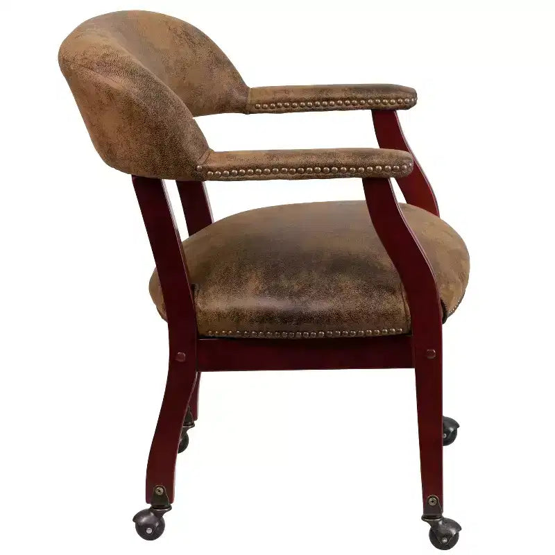 Presidente da Conferenza con Rivestimento in Vinile, Borchie in Ottone e Ruote – Struttura in Legno Massello