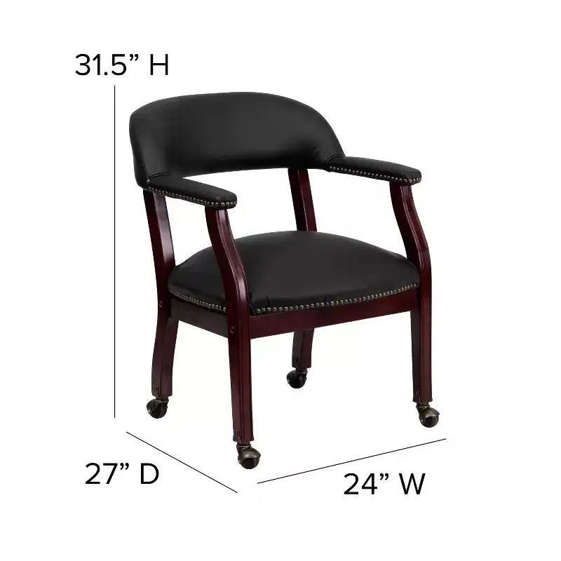 Conference Chair with Brass Nail Trim, Vinyl Upholstery and Casters – Hardwood Frame