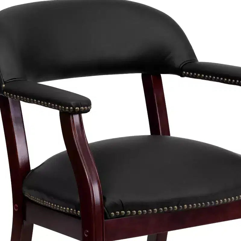 Conference Chair with Brass Nail Trim, Vinyl Upholstery and Casters – Hardwood Frame