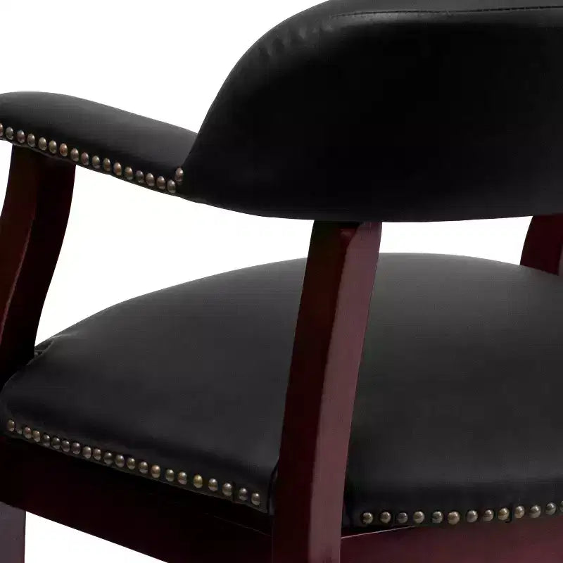 Presidente da Conferenza con Rivestimento in Vinile, Borchie in Ottone e Ruote – Struttura in Legno Massello