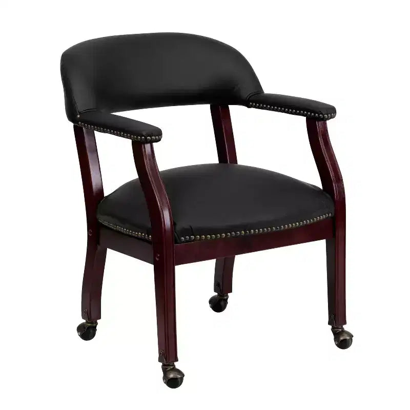 Conference Chair with Brass Nail Trim, Vinyl Upholstery and Casters – Hardwood Frame