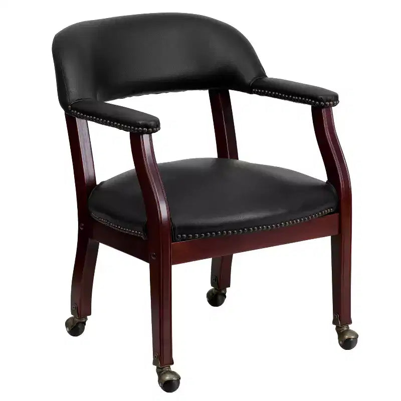 Conference Chair with Brass Nail Trim, Vinyl Upholstery and Casters – Hardwood Frame