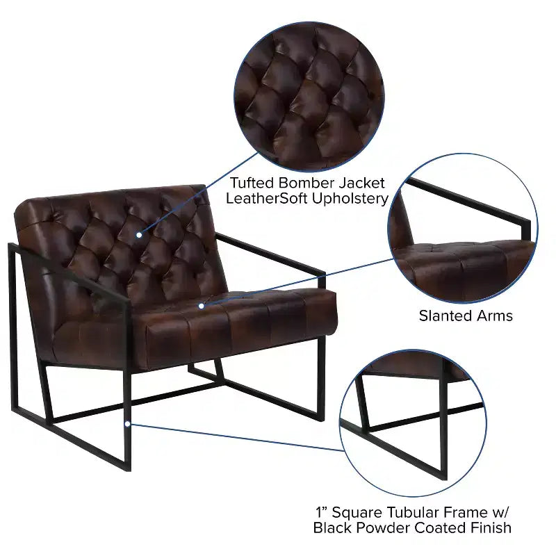 Poltrona lounge accent imbottita con braccioli inclinati – Similpelle, Struttura in metallo