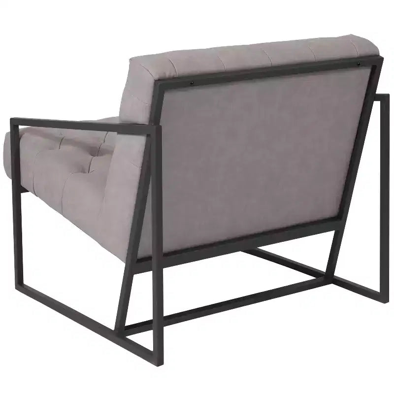 Tufted Lounge Accent Chair with Slanted Arms – Bonded Leather, Metal Frame
