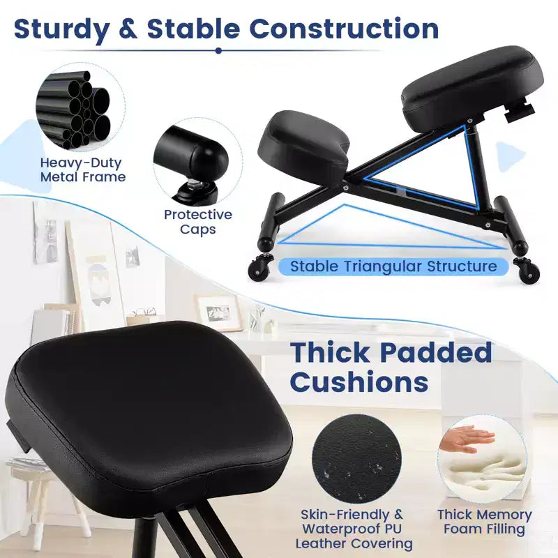 Ergonomic Kneeling Chair with Adjustable Angle Seat and Lockable Universal Wheels
