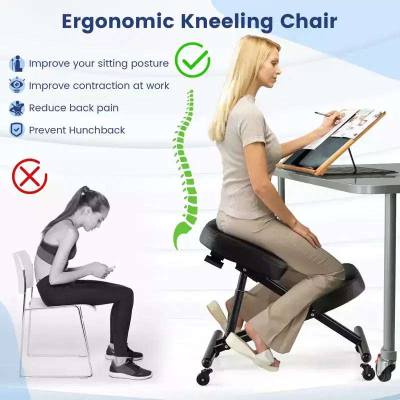 Sedia ergonomica inginocchiata con sedile ad angolo regolabile e ruote universali bloccabili