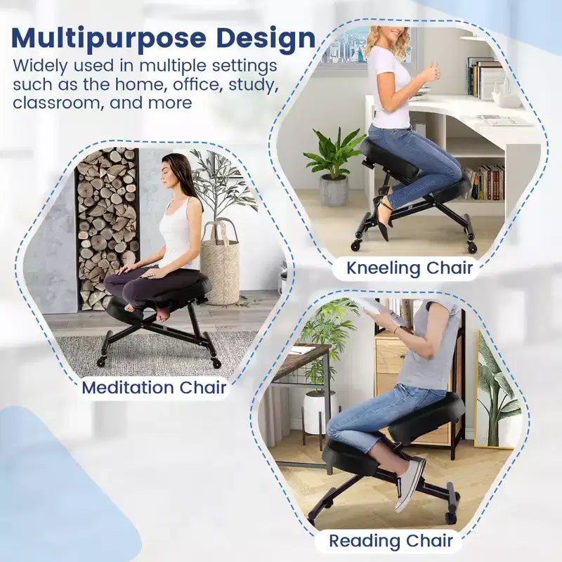 Sedia ergonomica inginocchiata con sedile ad angolo regolabile e ruote universali bloccabili