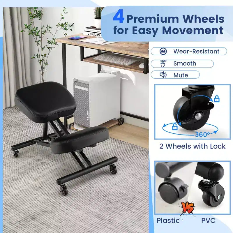 Sedia ergonomica inginocchiata con sedile ad angolo regolabile e ruote universali bloccabili