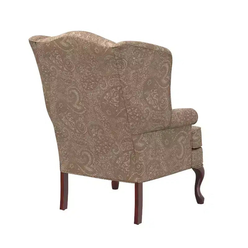 Poltrona Wingback tradizionale con rivestimento in poliestere fantasia Paisley e struttura in legno