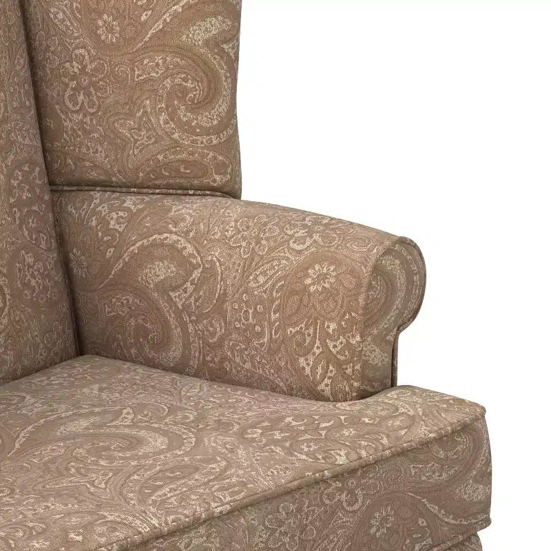 Poltrona Wingback tradizionale con rivestimento in poliestere fantasia Paisley e struttura in legno
