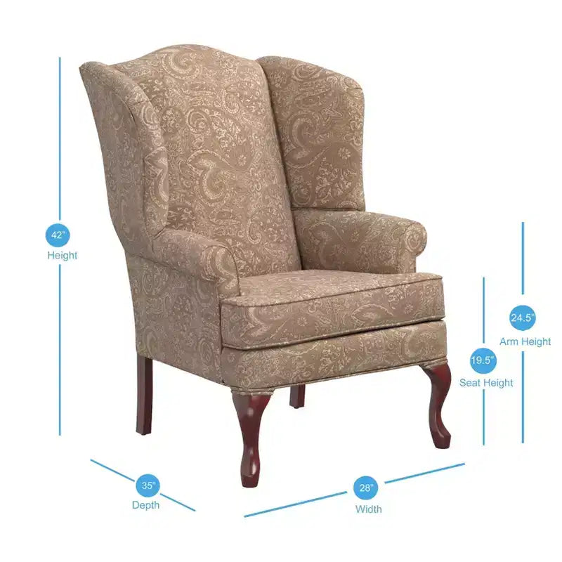 Poltrona Wingback tradizionale con rivestimento in poliestere fantasia Paisley e struttura in legno
