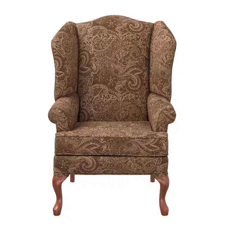 Poltrona Wingback tradizionale con rivestimento in poliestere fantasia Paisley e struttura in legno