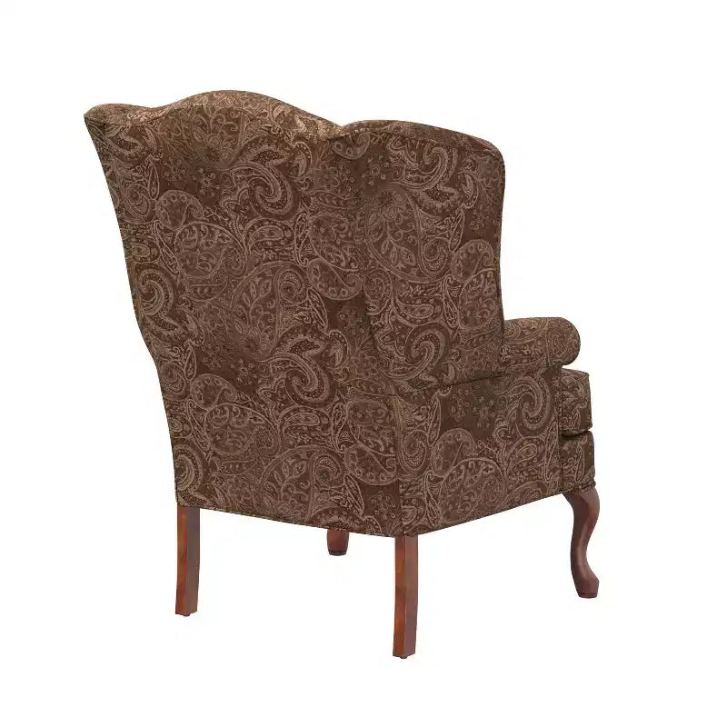 Poltrona Wingback tradizionale con rivestimento in poliestere fantasia Paisley e struttura in legno