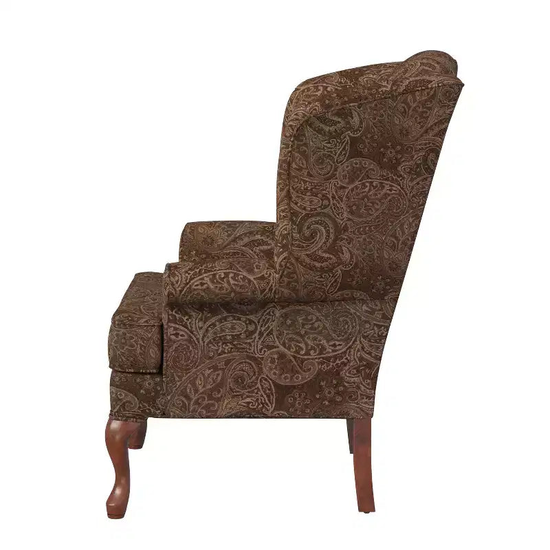 Traditional Wingback Accent Chair with Paisley Polyester Upholstery and Wood Frame