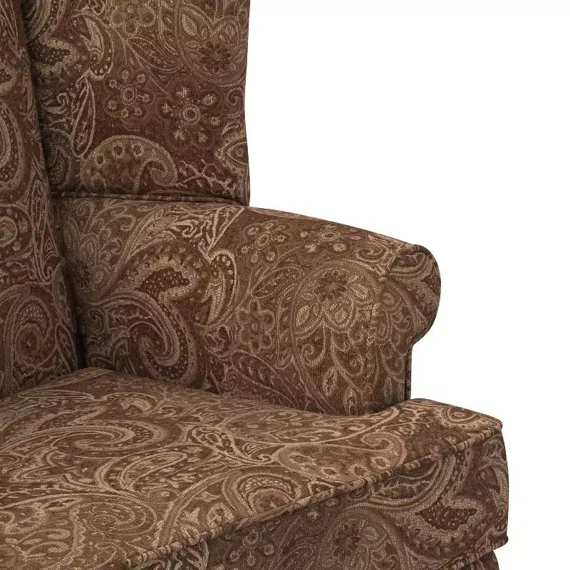 Poltrona Wingback tradizionale con rivestimento in poliestere fantasia Paisley e struttura in legno