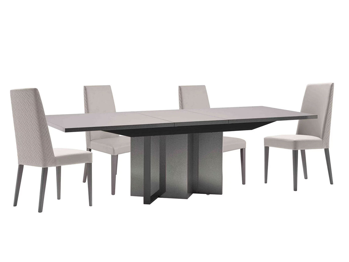 Tavolo da pranzo Grafite - Include sedie abbinate, vetrinette a 1 e 2 ante, credenze a 3 e 4 ante e uno specchio - Il tavolo allungabile è