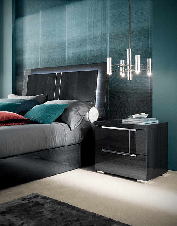 Nightstand - Color: Grey Koto High Gloss Material: Wood Veneer Dimensions: Size: W 24 x D 18 x H 22 Description:A nightstand with a Koto