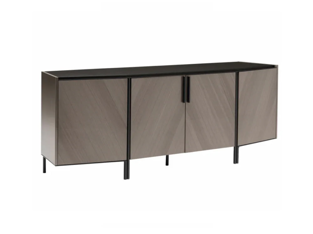 Madia Olimpia 4D - Colore: Eucalipto Velluto Lucido Materiale: Impiallacciatura di Legno Dimensioni: Madia: L 210 x P 56 x H 79 Descrizione: Una madia a 4 ante