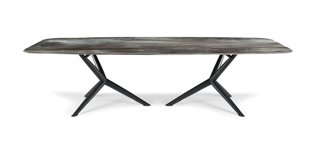 Tavolo da pranzo Atlantis Crystalart - Piedini in cromo nero (06) - Fabbricato in Italia - Il piano in vetro extrachiaro bisellato di 12mm di spessore presenta una lavorazione artistica