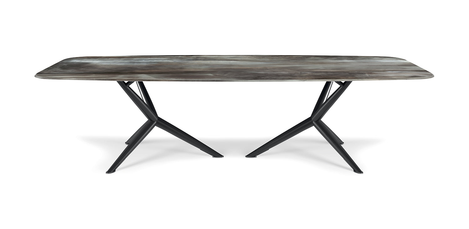 Tavolo da pranzo Atlantis Crystalart - Piedini in cromo nero (06) - Fabbricato in Italia - Il piano in vetro extrachiaro bisellato di 12mm di spessore presenta una lavorazione artistica