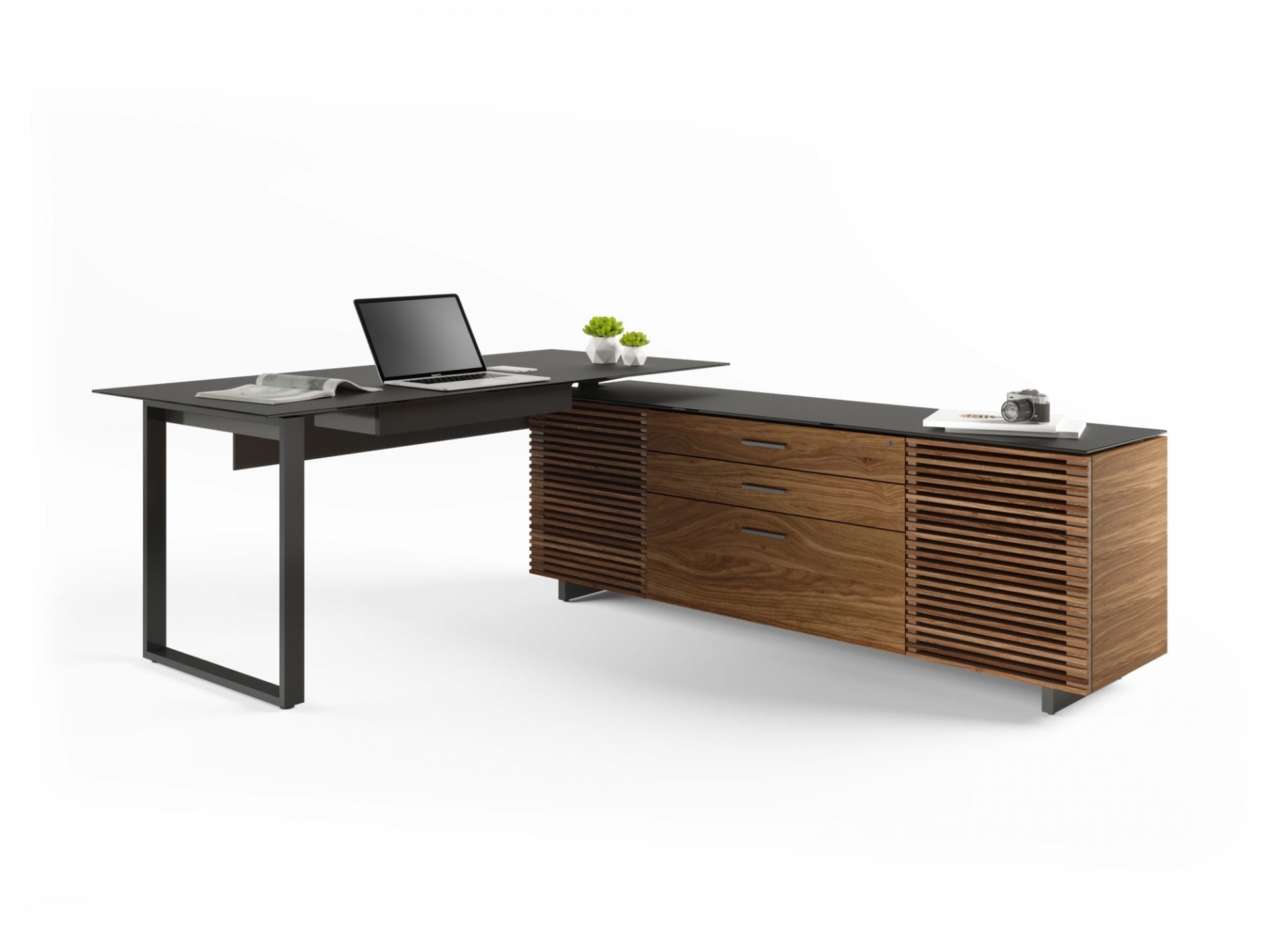 Scrivania direzionale a L Corridor – Linee pulite e stile raffinato con caratteristiche organizzative integrate – Adatta per il posizionamento ad angolo o come complemento d'arredo