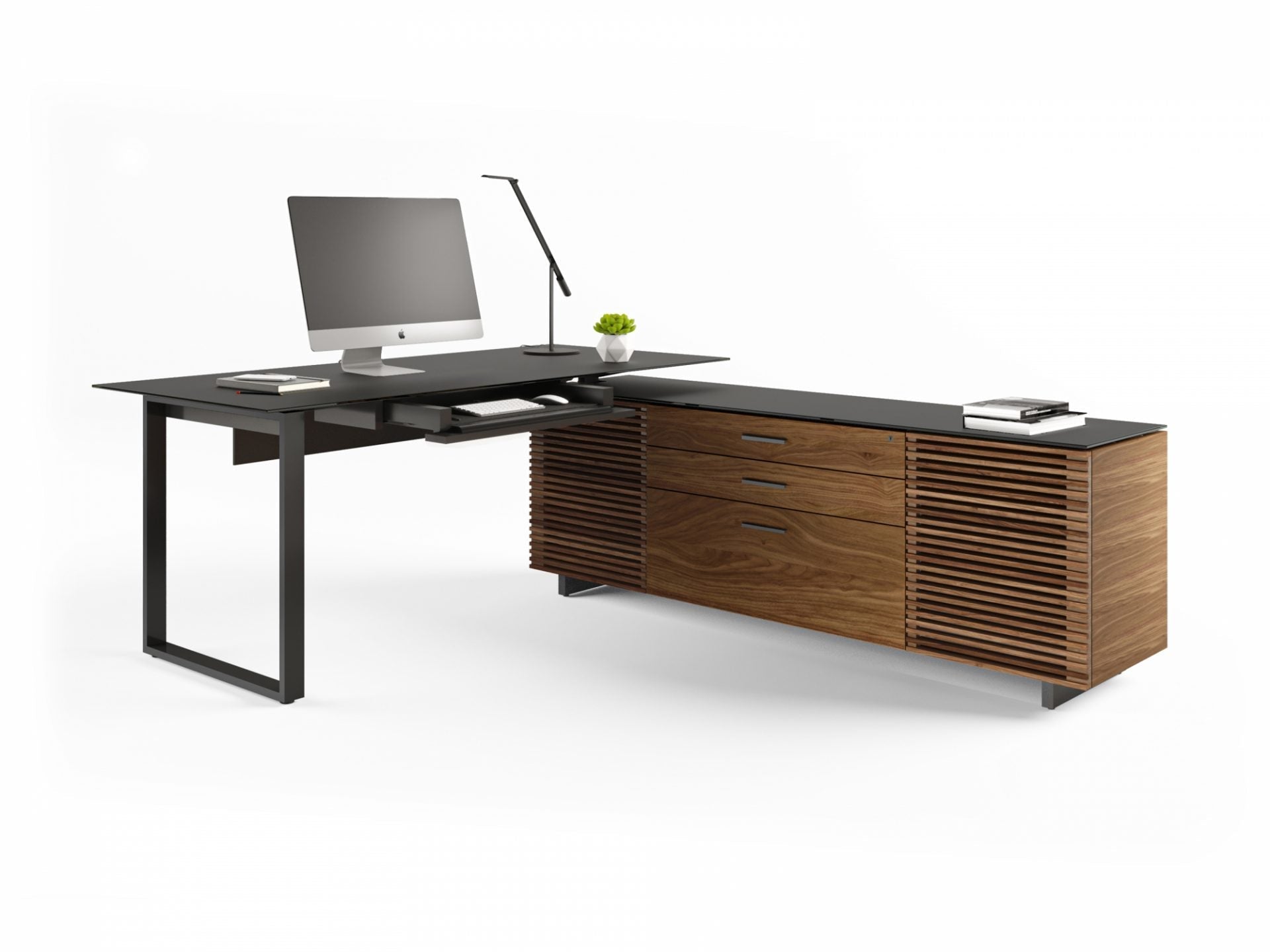 Scrivania direzionale a L Corridor – Linee pulite e stile raffinato con caratteristiche organizzative integrate – Adatta per il posizionamento ad angolo o come complemento d'arredo