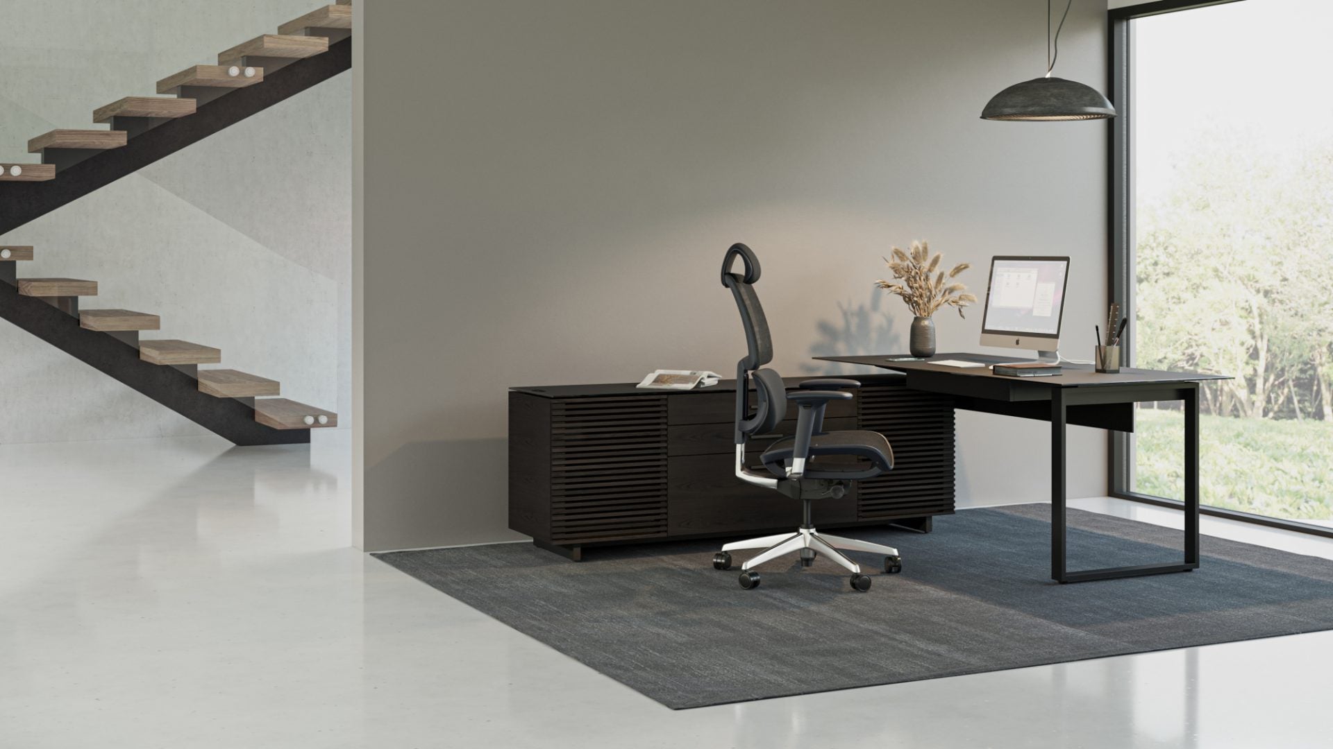 Scrivania direzionale a L Corridor – Linee pulite e stile raffinato con caratteristiche organizzative integrate – Adatta per il posizionamento ad angolo o come complemento d'arredo