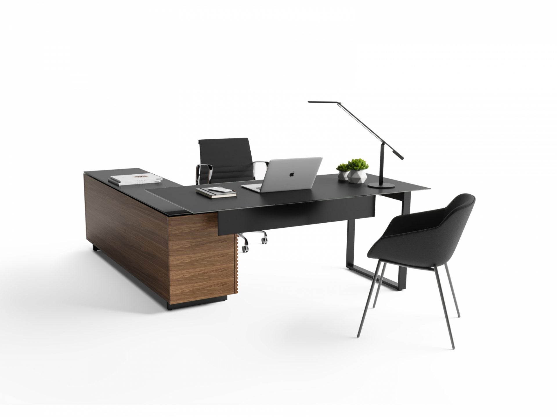 Scrivania direzionale a L Corridor – Linee pulite e stile raffinato con caratteristiche organizzative integrate – Adatta per il posizionamento ad angolo o come complemento d'arredo