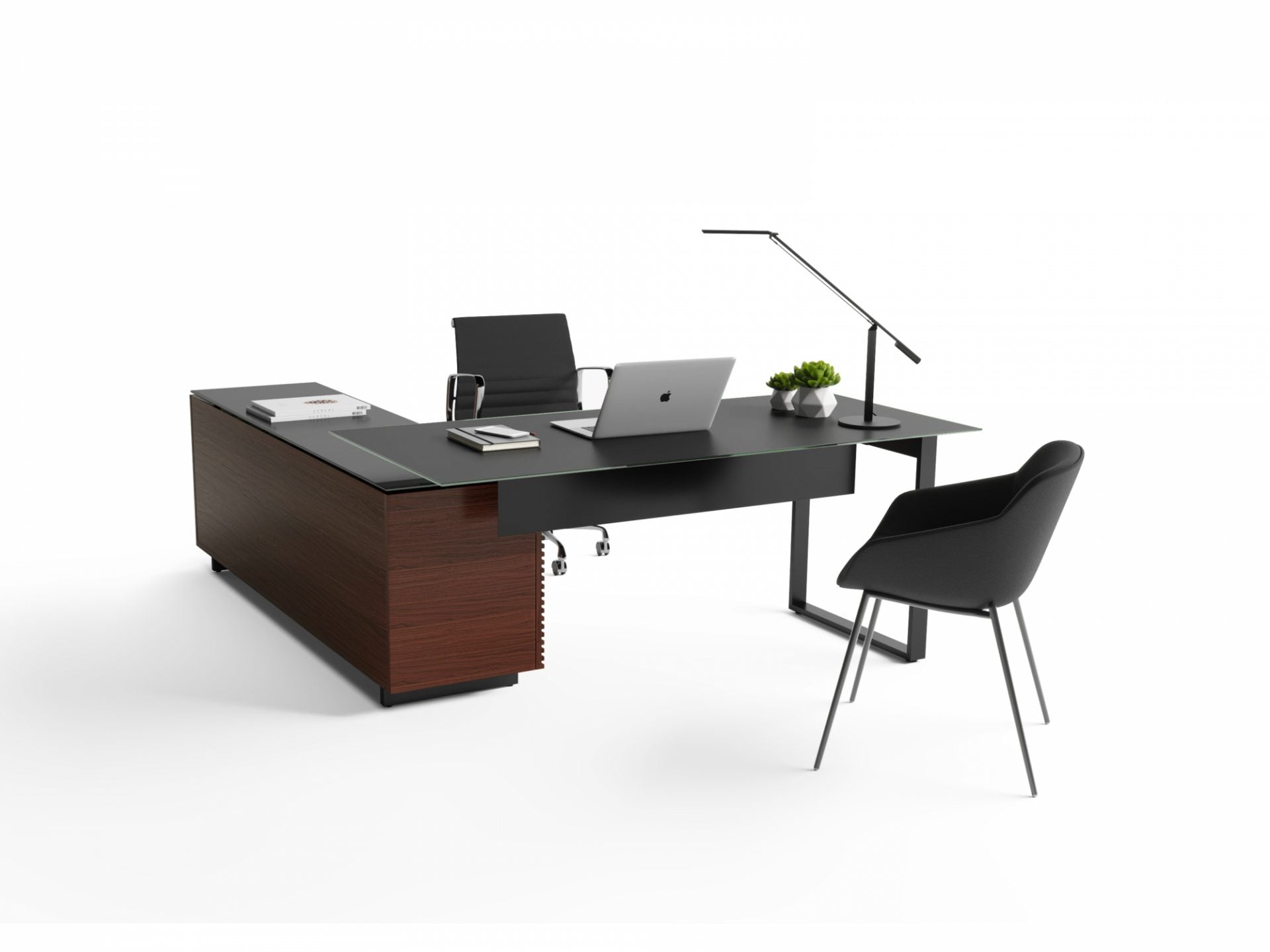 Scrivania direzionale a L Corridor – Linee pulite e stile raffinato con caratteristiche organizzative integrate – Adatta per il posizionamento ad angolo o come complemento d'arredo