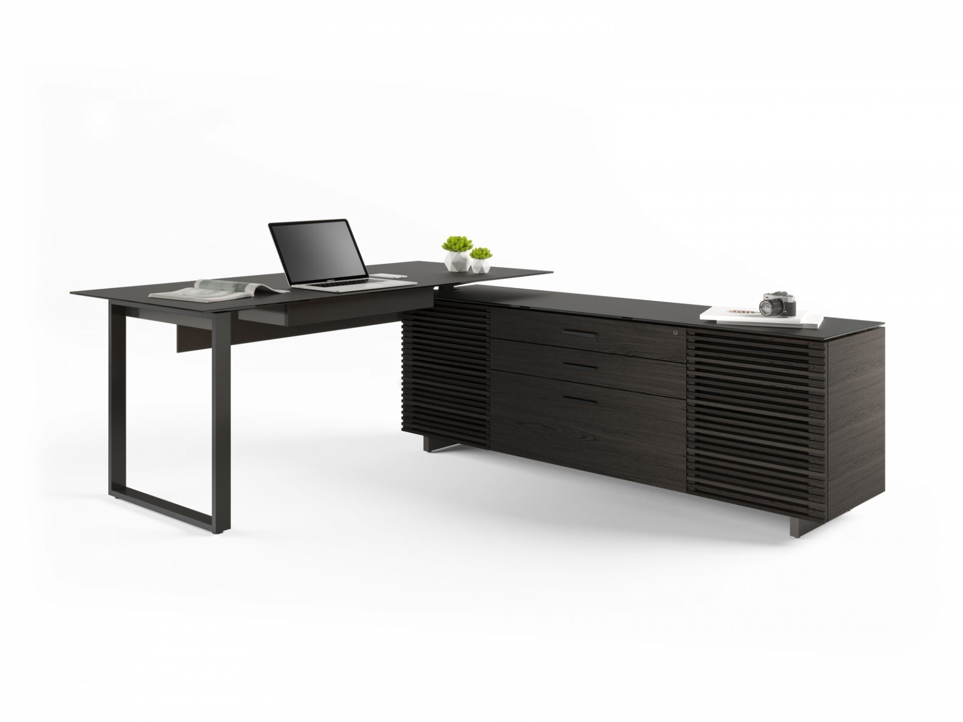 Scrivania direzionale a L Corridor – Linee pulite e stile raffinato con caratteristiche organizzative integrate – Adatta per il posizionamento ad angolo o come complemento d'arredo