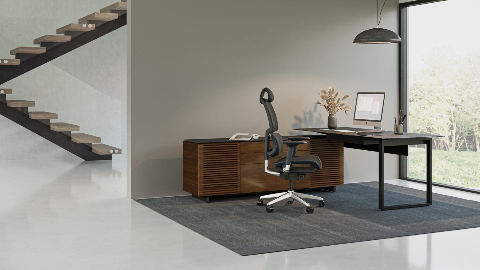Scrivania direzionale a L Corridor – Linee pulite e stile raffinato con caratteristiche organizzative integrate – Adatta per il posizionamento ad angolo o come complemento d'arredo