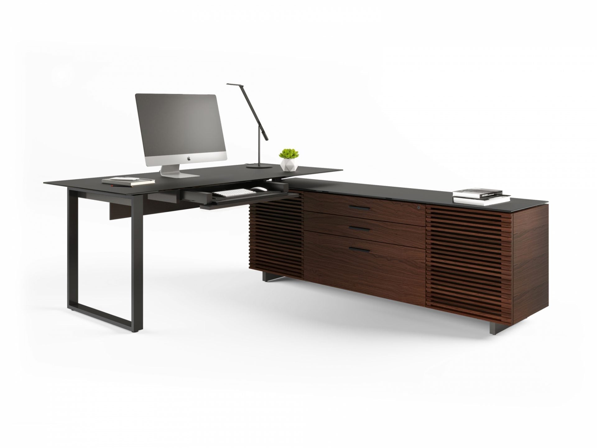 Scrivania direzionale a L Corridor – Linee pulite e stile raffinato con caratteristiche organizzative integrate – Adatta per il posizionamento ad angolo o come complemento d'arredo