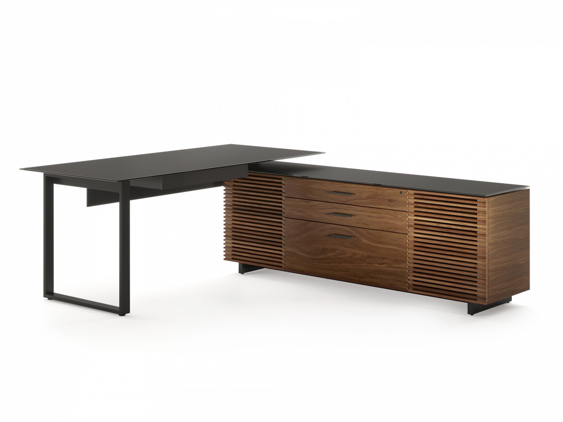 Scrivania direzionale a L Corridor – Linee pulite e stile raffinato con caratteristiche organizzative integrate – Adatta per il posizionamento ad angolo o come complemento d'arredo