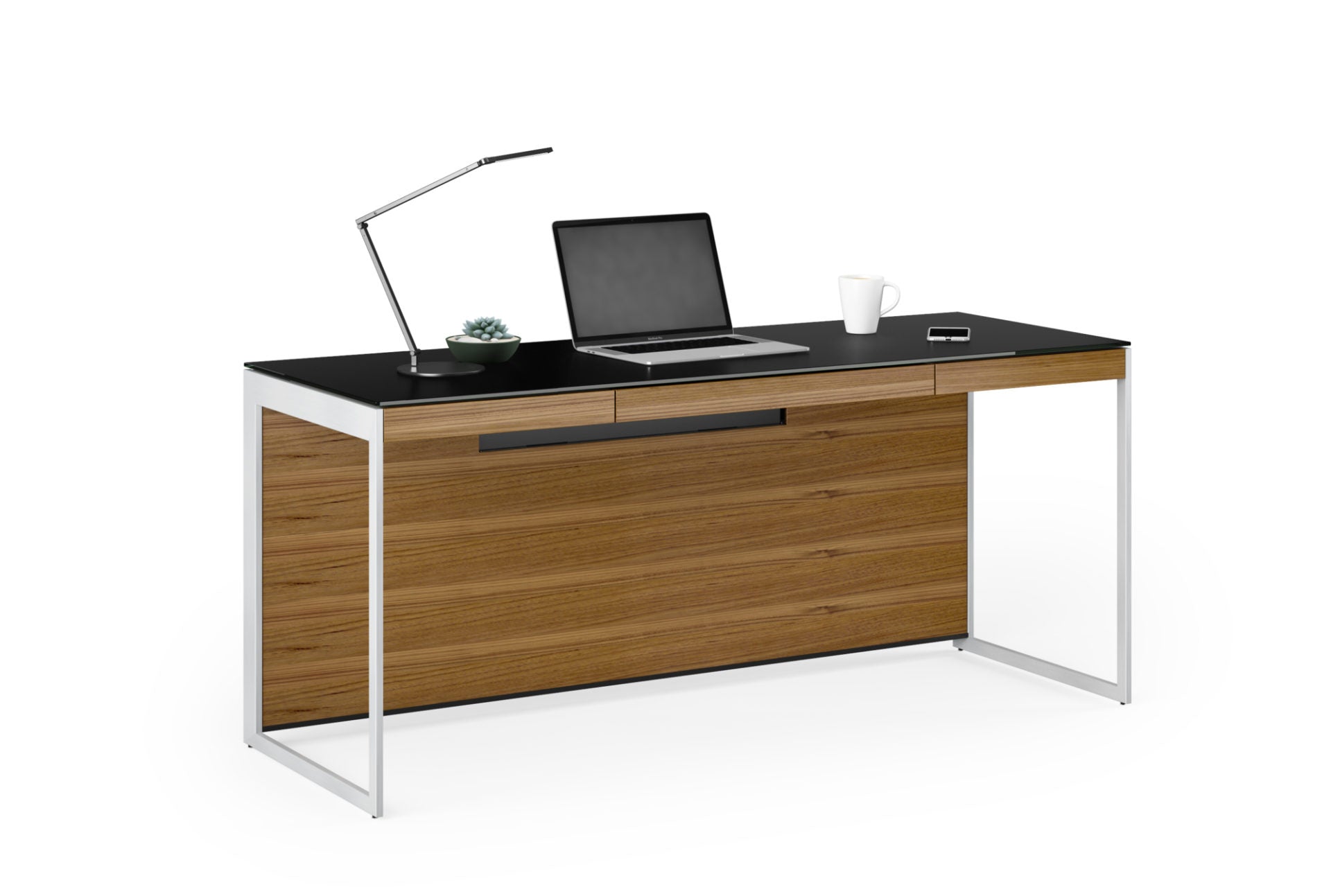 Scrivania moderna per ufficio domestico - Dotata di un pannello posteriore magnetico per l'organizzazione dei cavi e di un ampio spazio di archiviazione all'interno di una struttura minimalista.Caratteristiche: Cassetto per tastiera