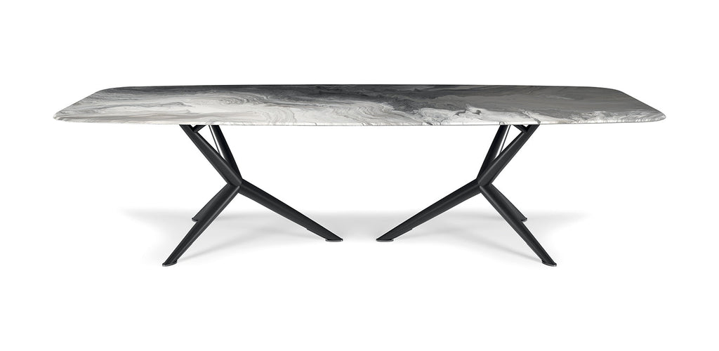 Tavolo da pranzo Atlantis Crystalart - Piedini in cromo nero (06) - Fabbricato in Italia - Il piano in vetro extrachiaro bisellato di 12mm di spessore presenta una lavorazione artistica