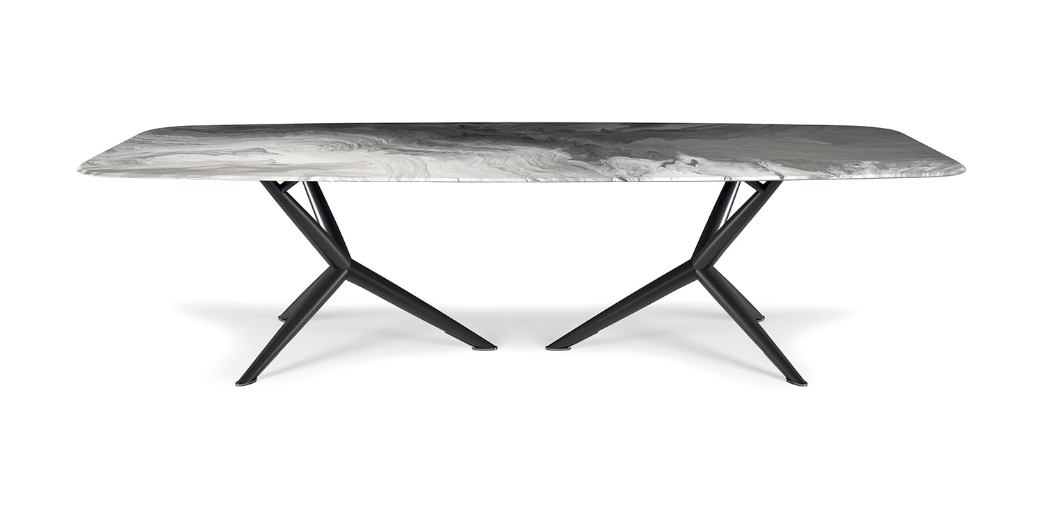 Tavolo da pranzo Atlantis Crystalart - Piedini in cromo nero (06) - Fabbricato in Italia - Il piano in vetro extrachiaro bisellato di 12mm di spessore presenta una lavorazione artistica