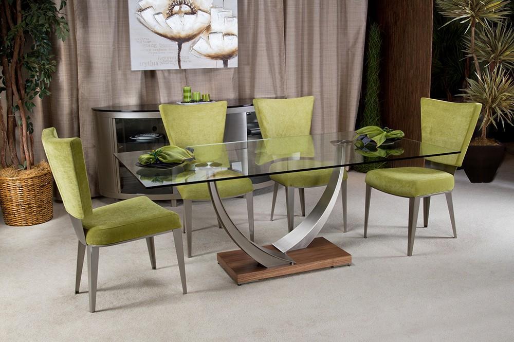 Dining Table - Understated feet provide an extra metallic accent - Base available in Rift-cut Oak or Walnut veneer