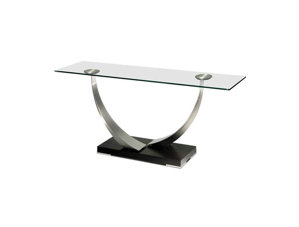 Console Table - Base available in Rift-cut White Oak or Walnut veneer - Understated feet provide an extra metallic accent