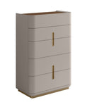 Cassettiera Aurelia - Colore: Grigio Flannel con inserti in Noce Scuro Materiale: Legno laccato Descrizione: Una cassettiera alta con cassetti a chiusura ammortizzata