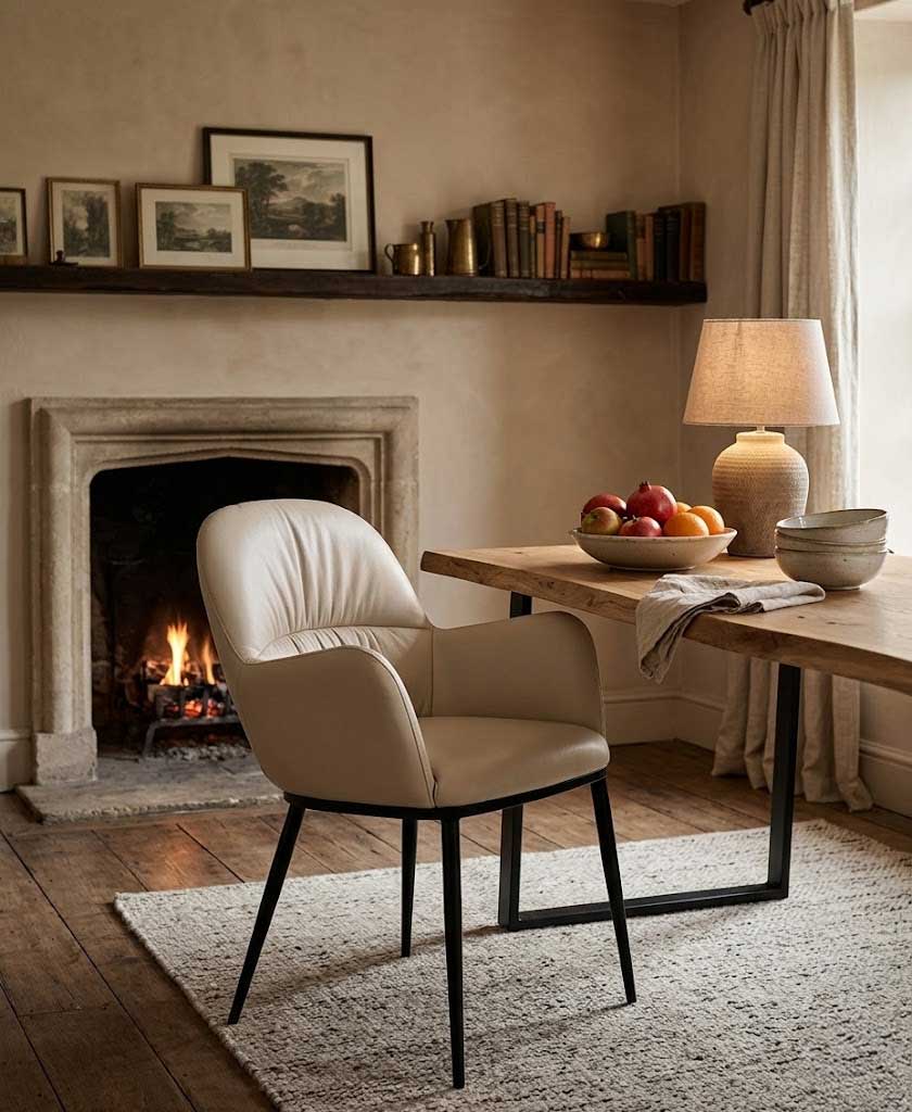 Leather Armchair in Light Mocha 301 - Features a durable steel frame, tufted backrest, and thick padded seat - Available as an armchair or