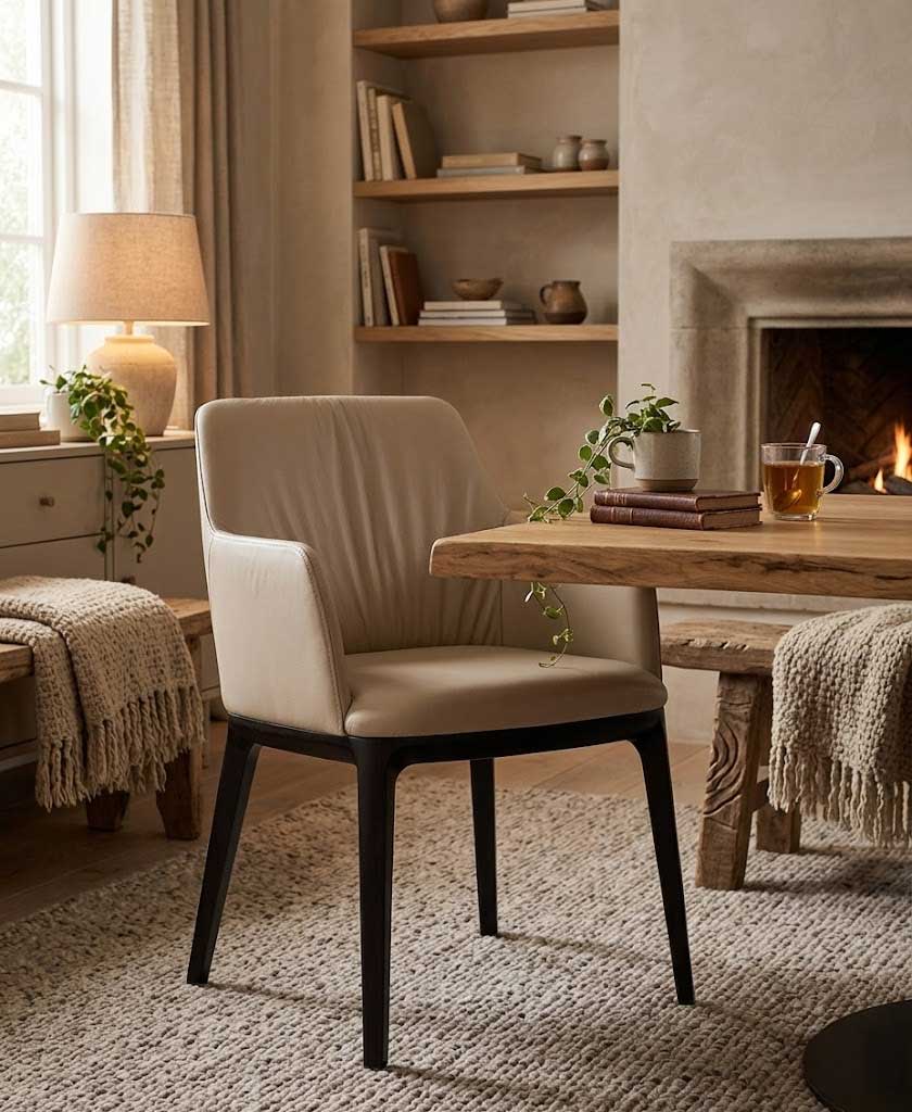 Poltrona in pelle Osaka Light Mocha 301 – Dotata di solida struttura in legno nero, seduta imbottita spessa e schienale di supporto