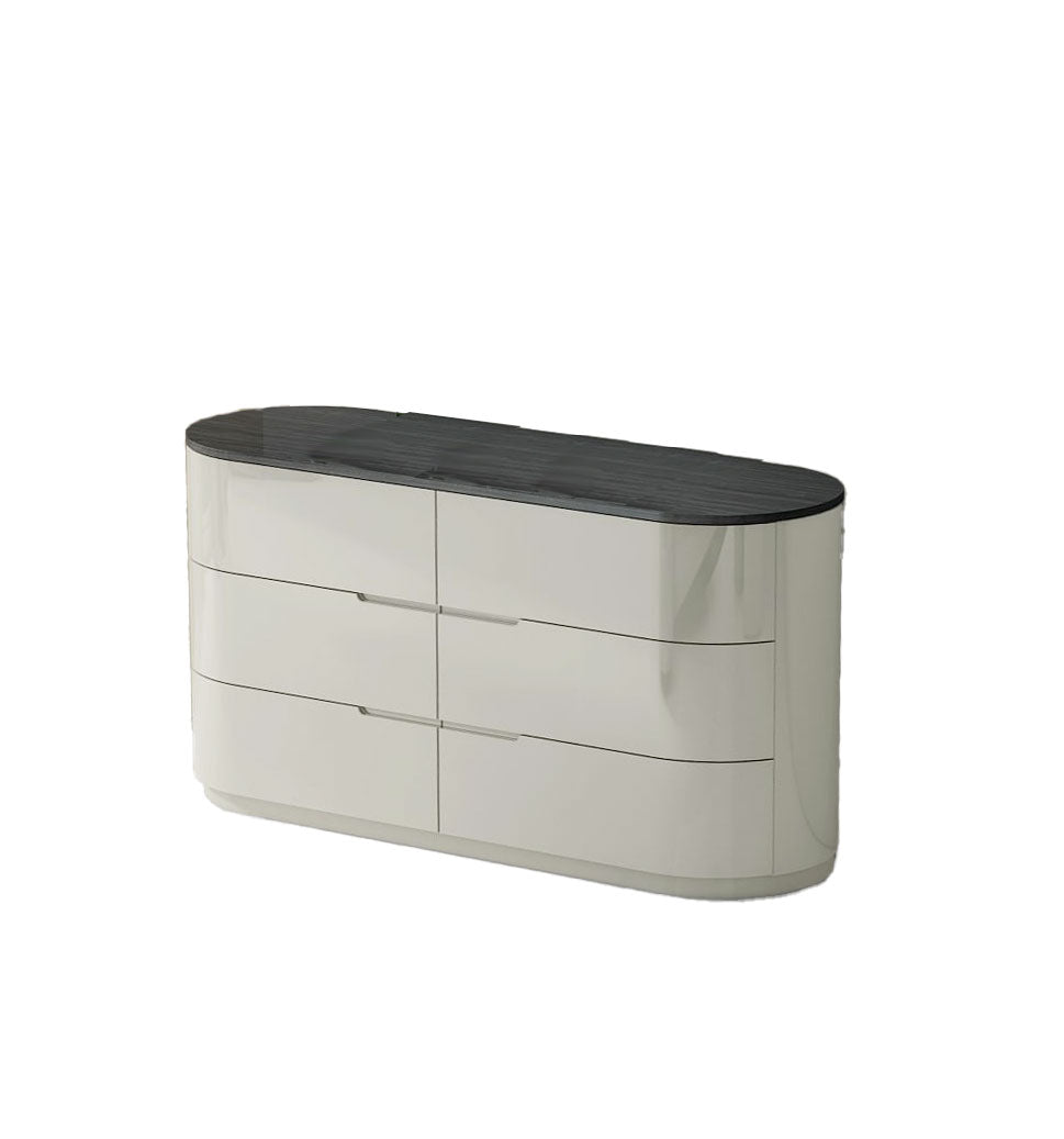 Comò e specchio Amsterdam - Struttura in legno Finitura laccata grigio chiaro Design a piattaforma Guide a chiusura ammortizzata - Struttura in legno Finitura laccata grigio chiaro