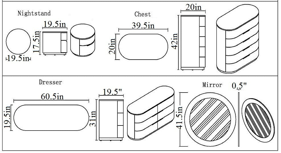 Comò e specchio Amsterdam - Struttura in legno Finitura laccata grigio chiaro Design a piattaforma Guide a chiusura ammortizzata - Struttura in legno Finitura laccata grigio chiaro