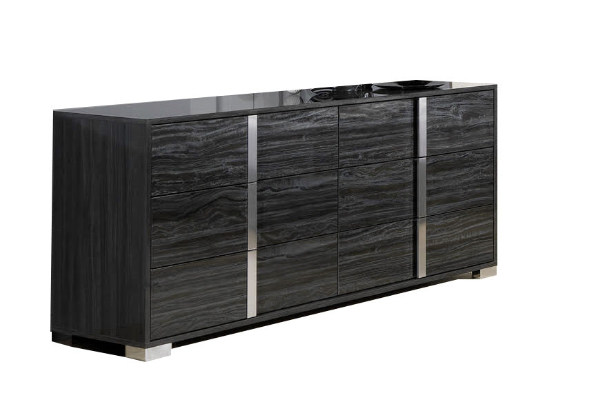 Comò e specchio Alice in grigio lucido - Colore: Grigio Materiale: Impiallacciatura di legno Stile: Moderno Dimensioni: Comò: 65,3L x 18,9P x 34,2A Specchio: 39,3L x 2P
