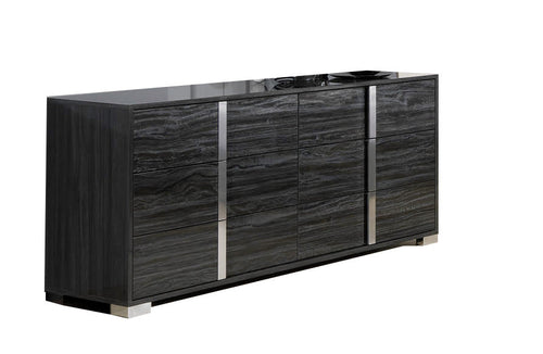 Comò e specchio Alice in grigio lucido - Colore: Grigio Materiale: Impiallacciatura di legno Stile: Moderno Dimensioni: Comò: 65,3L x 18,9P x 34,2A Specchio: 39,3L x 2P