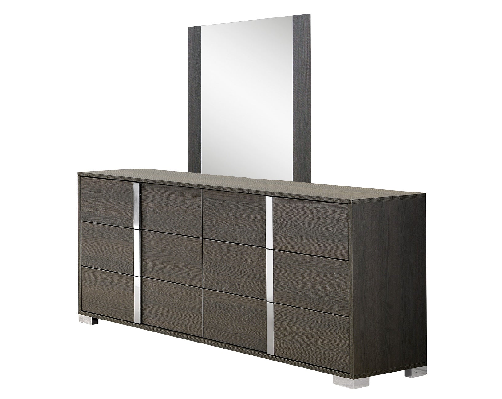 Cassettiera e Specchio Alice Grigio Opaco - Colore: Grigio Opaco Materiale: Legno Impiallacciato Stile: Moderno Dimensioni: Cassettiera: 65,3 L x 18,9 P x 34,2 A Specchio: