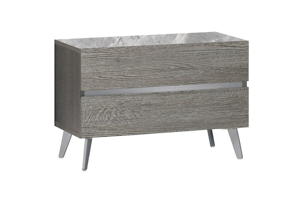 Comodino Victoria - I ripiani della cassettiera e del comò presentano un look in marmo grigio chiaro abbinato, creando un'estetica della camera da letto coerente